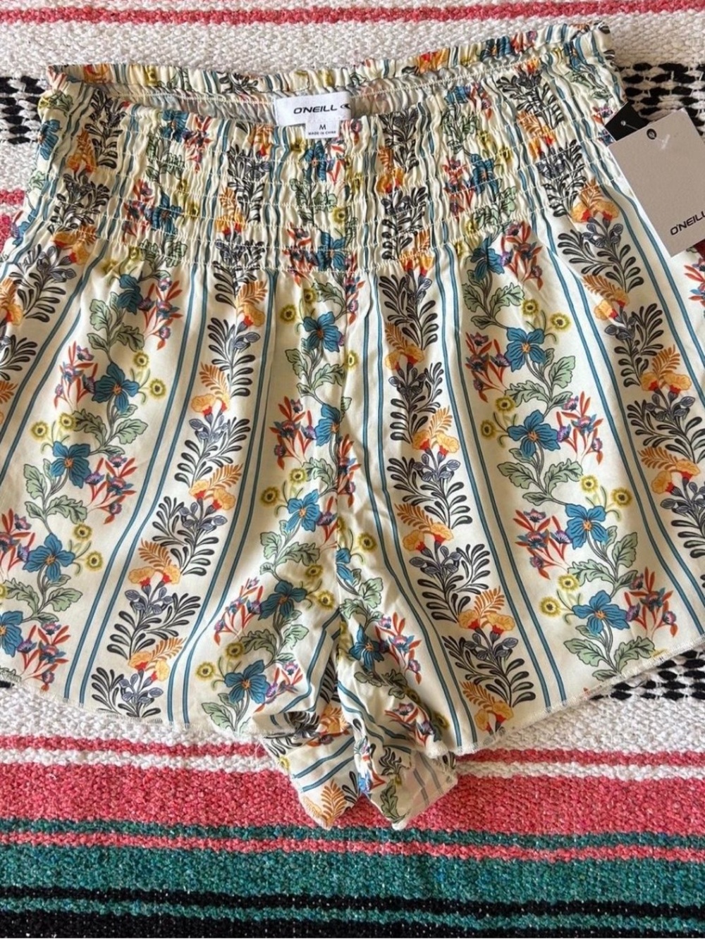 O'Neill Women's Floral Stripe Elastic-Waist Shorts - Cream Multi
